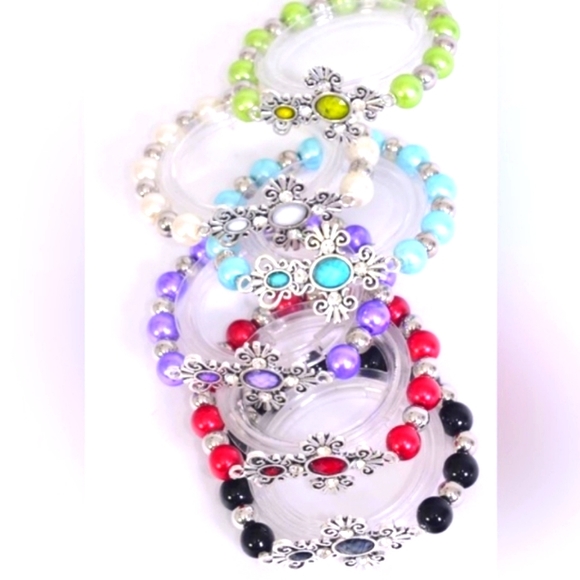 Cross Bracelet PURPLE Silver sideways cross with Purple color Beads and ad… - Picture 8 of 8